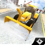 冬の雪のプラウトラック運転手 3D Games Village